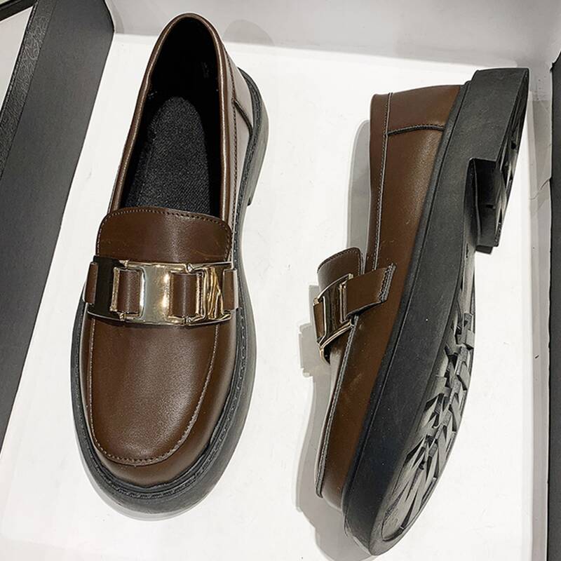 

Metal Decor Slip On Loafers, Coffee brown