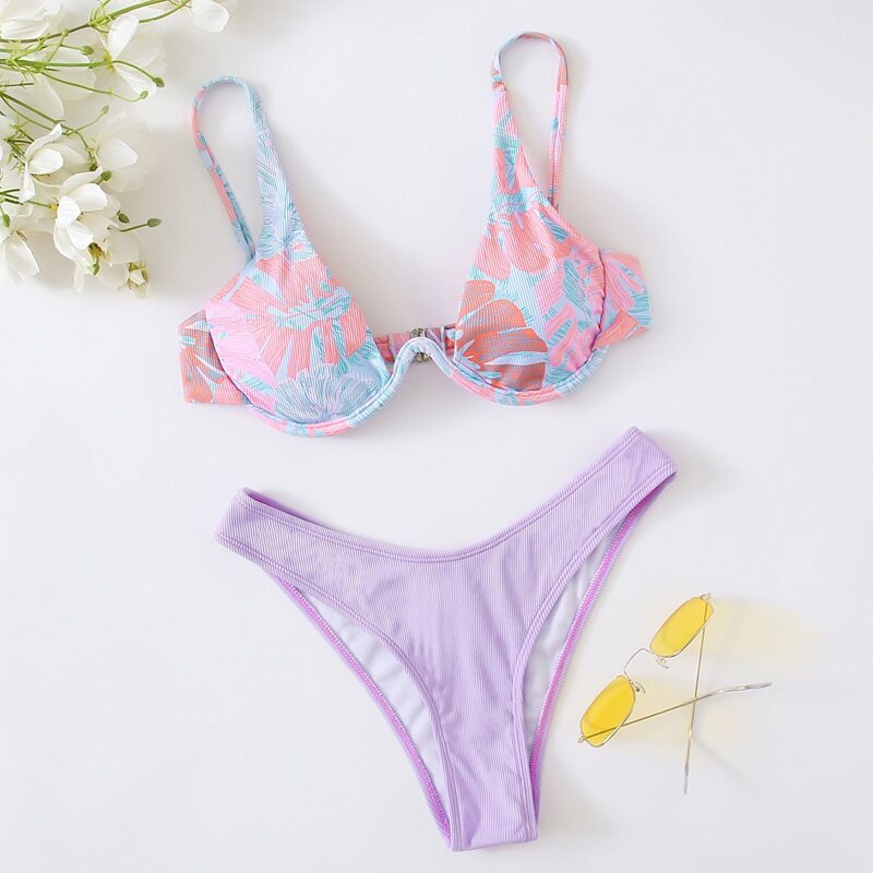 

Tropical Leaf Graphic Bikini Swimsuit, Multicolor