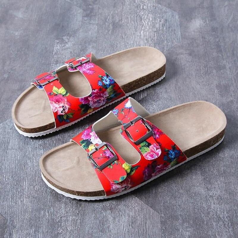 

Floral Buckle Decor Slides, Red