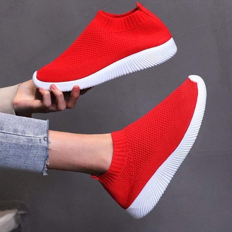 

Solid Slip On Knit Sneakers, Red