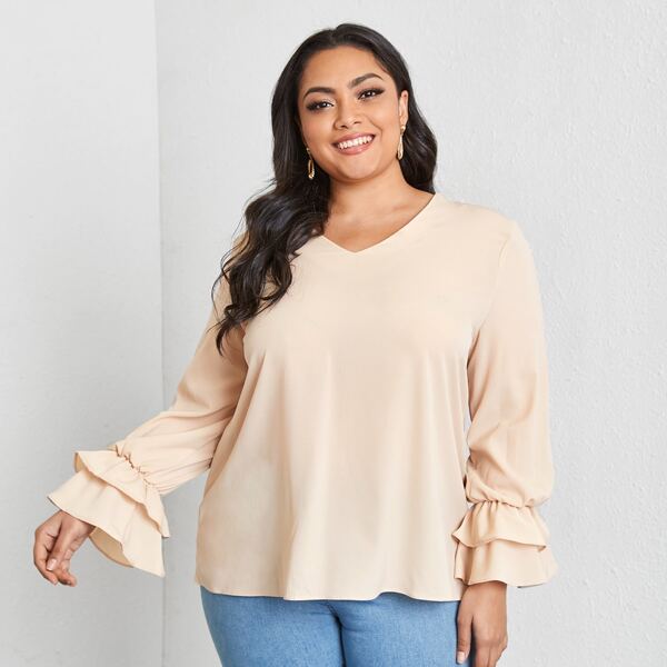

Plus Flounce Sleeve Tunic Blouse, Orange pastel