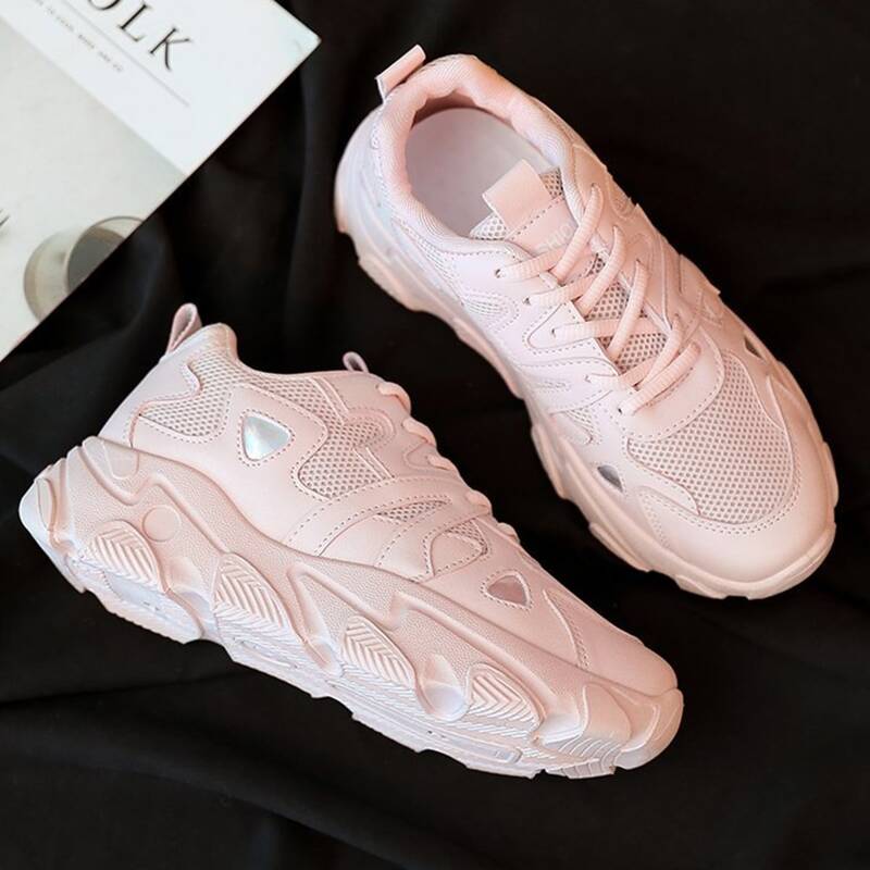 

Lace-up Front Mesh Chunky Sneakers, Pink