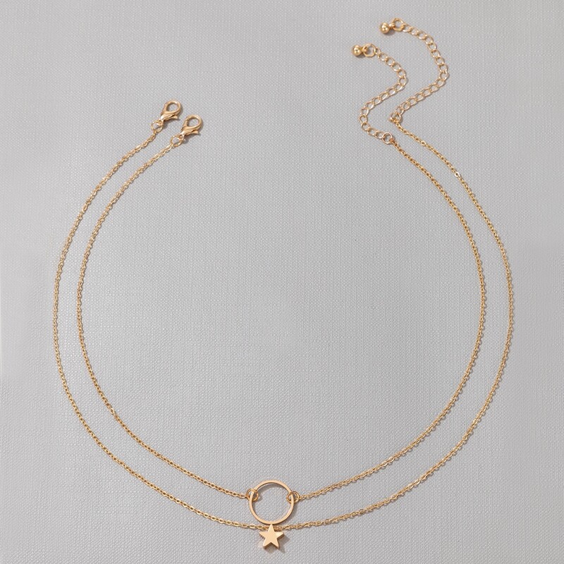 

2pcs Star & Ring Chain Necklace, Gold