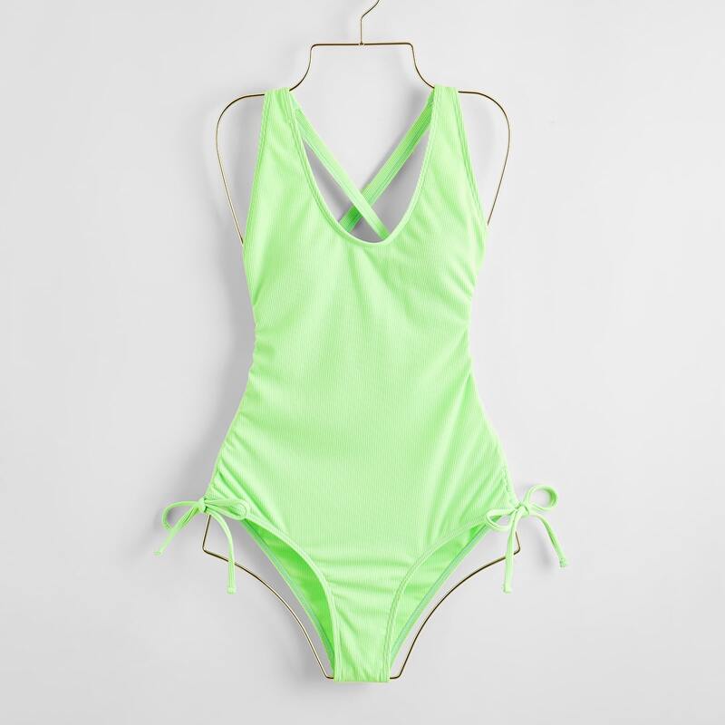

Solid Criss Cross One Piece Swimsuit, Green