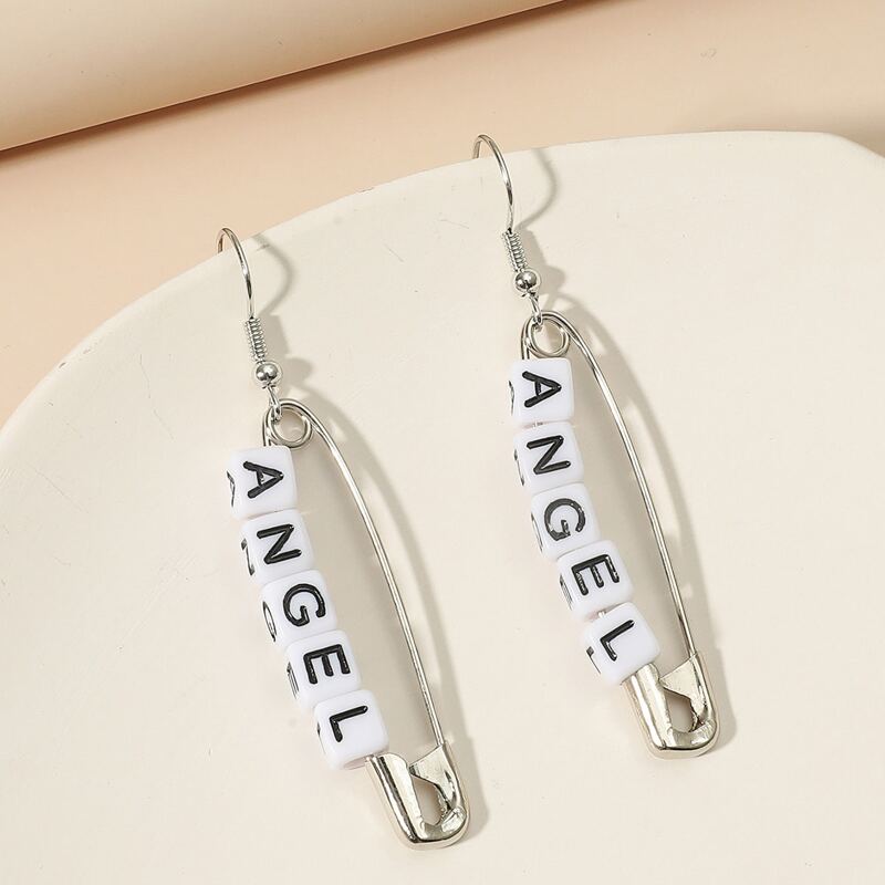 

1pair Letter Paper Clip Drop Earrings, Black and white