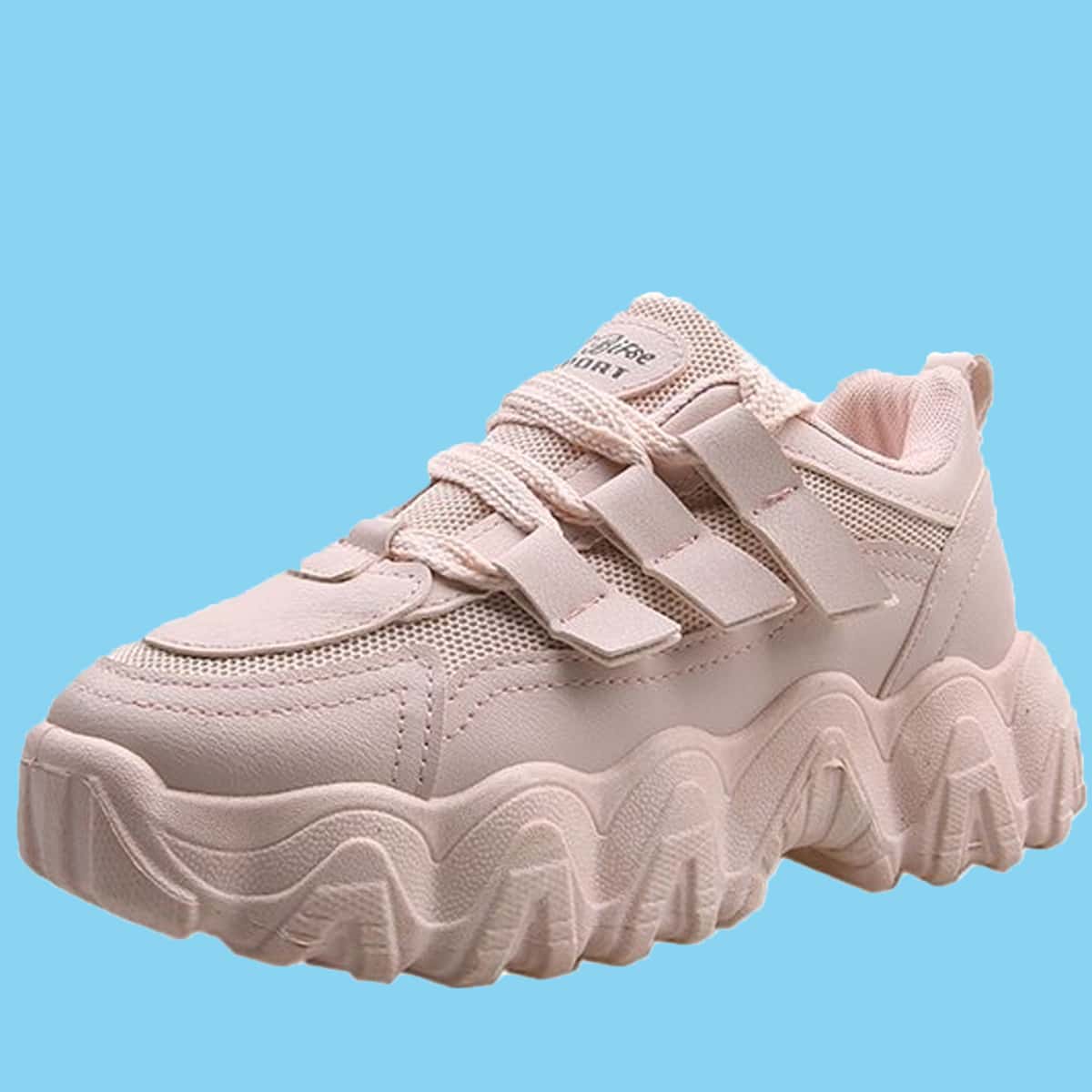 

Lace-up Front Mesh Chunky Sneakers, Baby pink