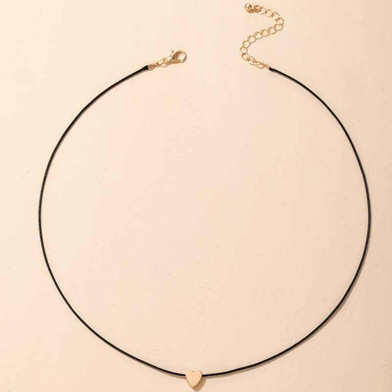 

Mini Heart Pendant Necklace, Black