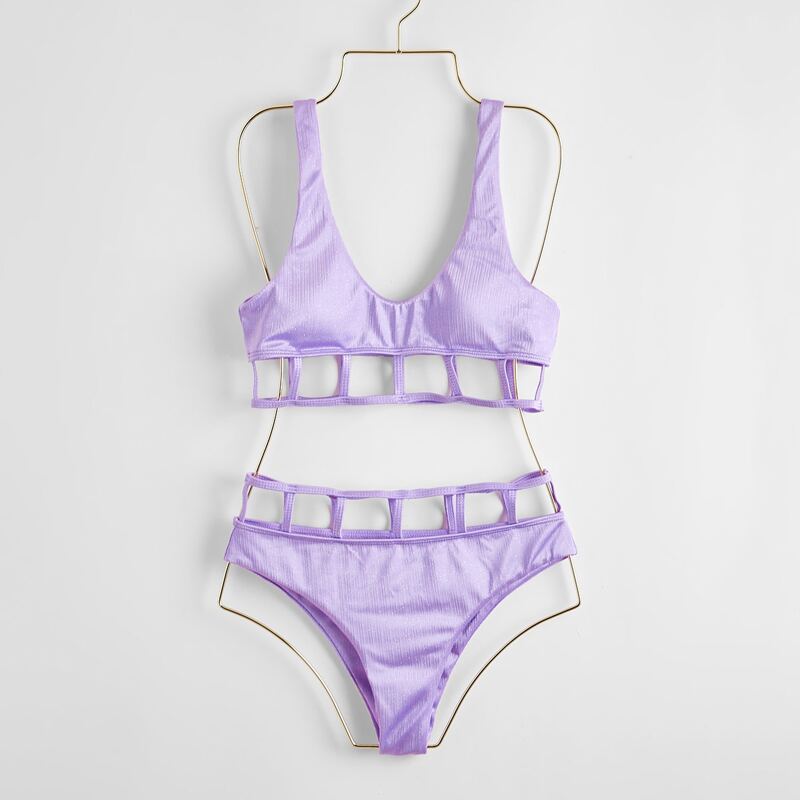 

Solid Cut Out Bikini Swimsuit, Lilac purple