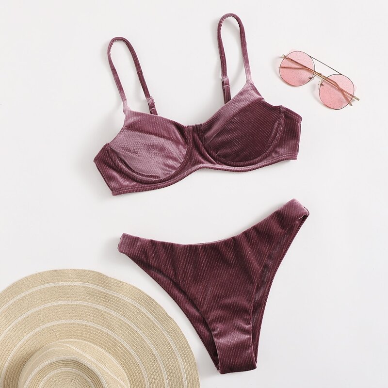 

Solid Velvet Bikini Swimsuit, Dusty purple