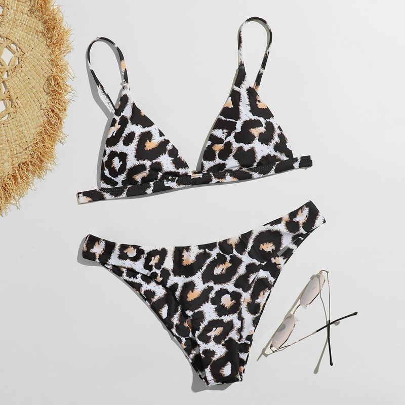 

Leopard Triangle Bikini Swimsuit, Multicolor