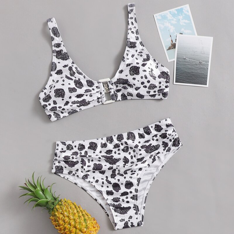 

All Over Print Bikini Swimsuit, Black and white