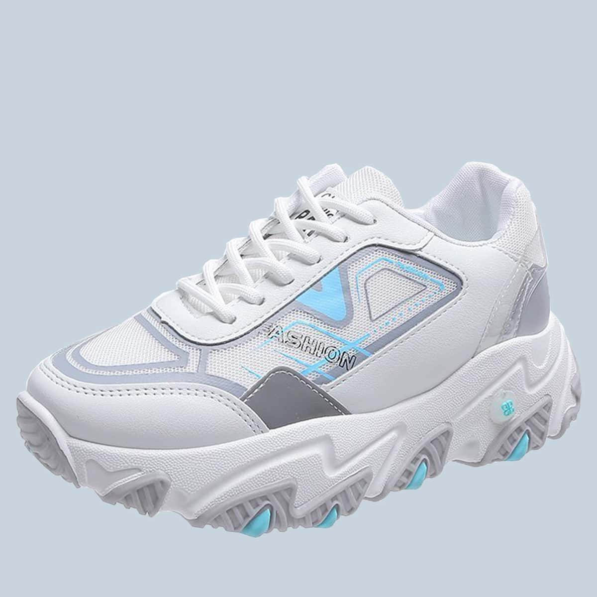 

Lace-up Front Mesh Chunky Sneakers, White