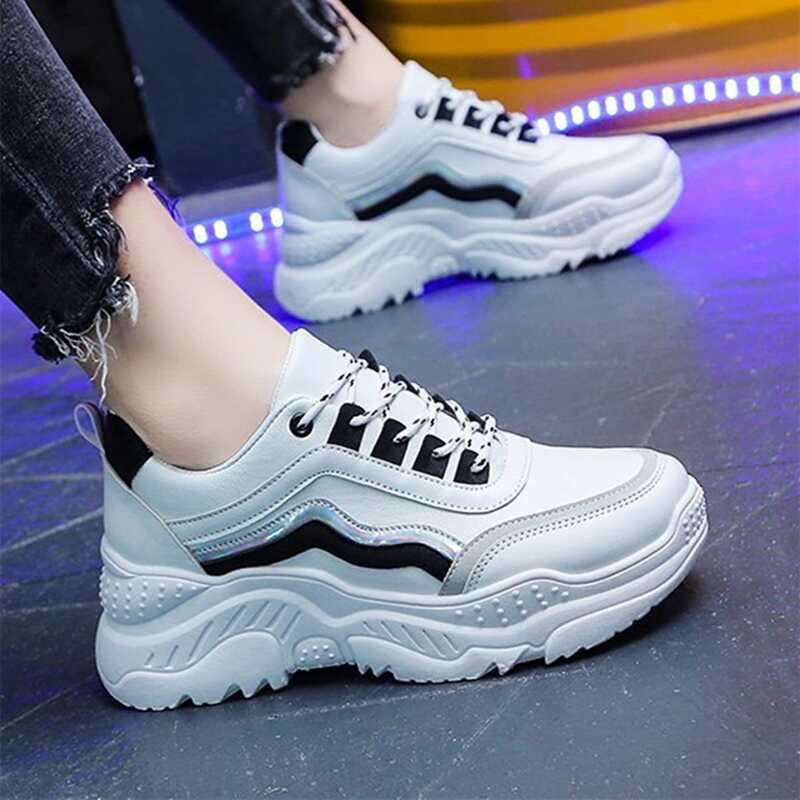 

Lace-up Front Chunky Sneakers, White