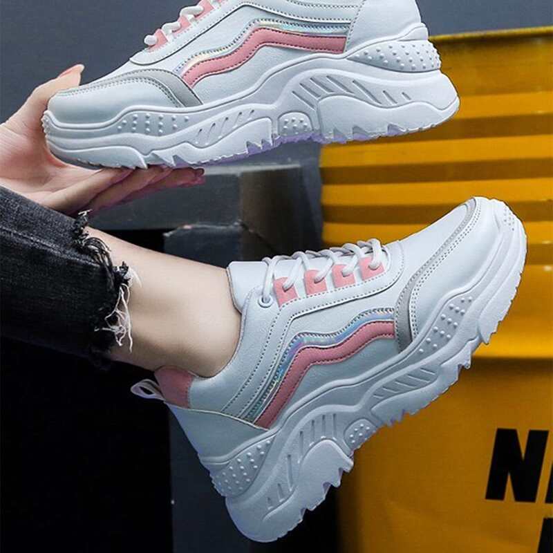 

Lace-up Front Chunky Sneakers, White