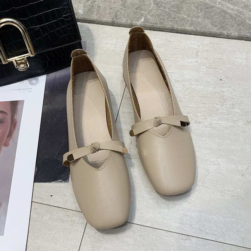 

Bow Decor Square Toe Flats, Apricot