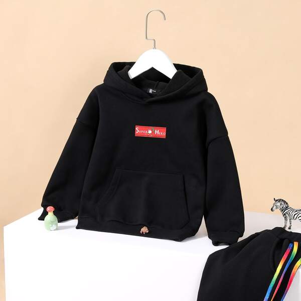 

Boys Christmas Letter Graphic Hooded Sweatshirt, Black