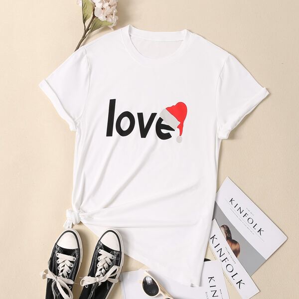 

Plus Christmas Hat And Letter Graphic Tee, White