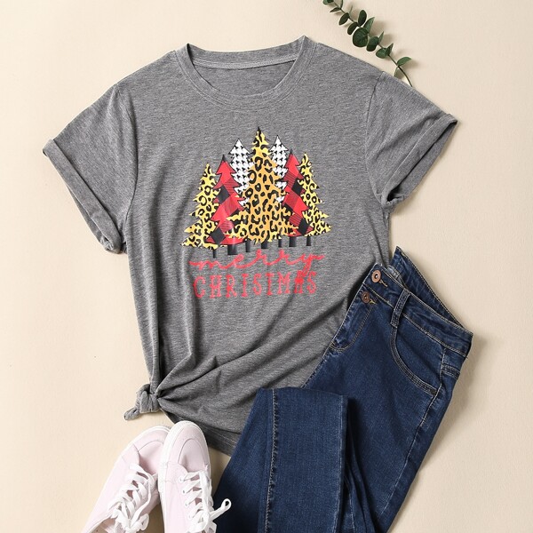 

Plus Christmas Tree & Letter Graphic Tee, Grey