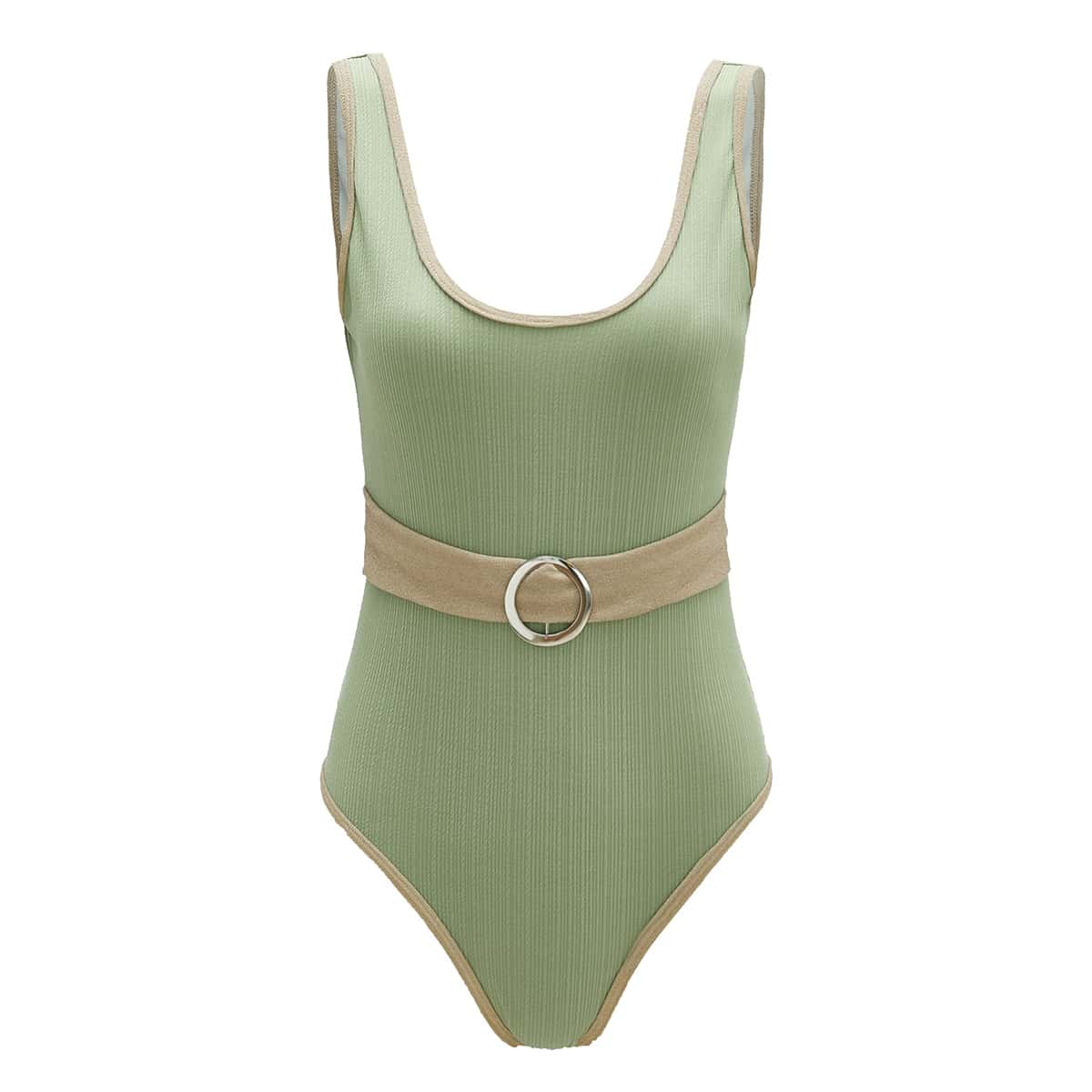 

Ringer Belted One Piece Swimsuit, Mint green