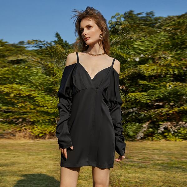 

Cold Shoulder Solid Dress, Black