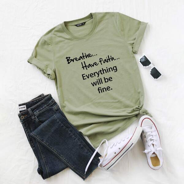 

Plus Slogan Graphic Short Sleeve Tee, Army green