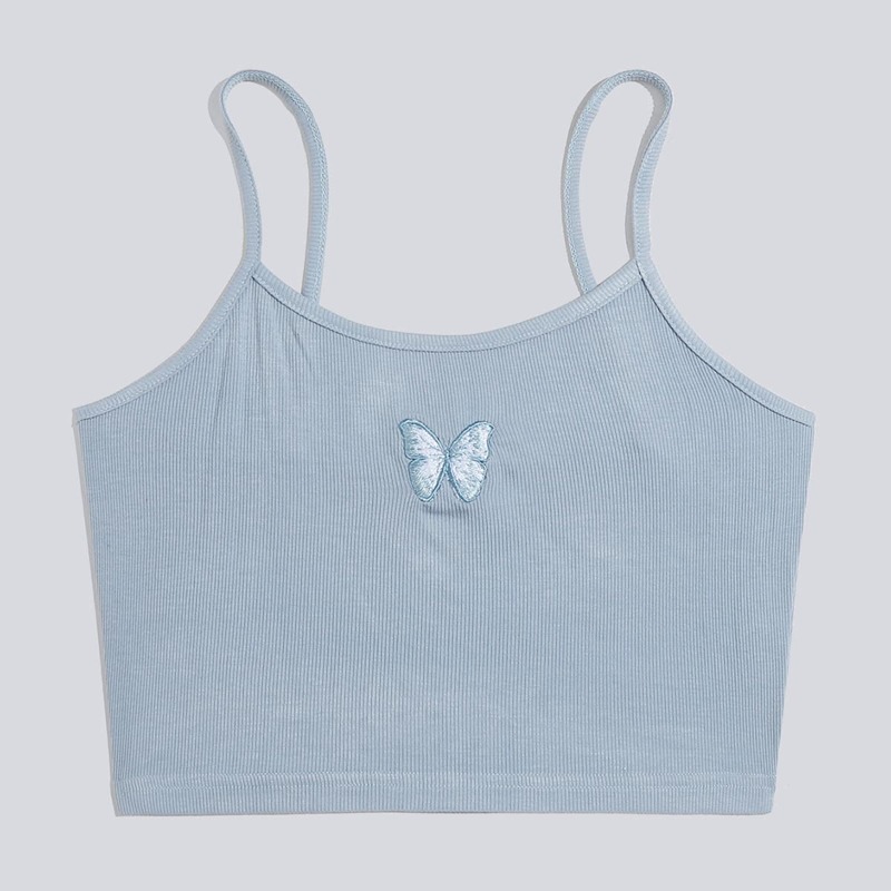 

Butterfly Embroidery Crop Cami, Dusty blue