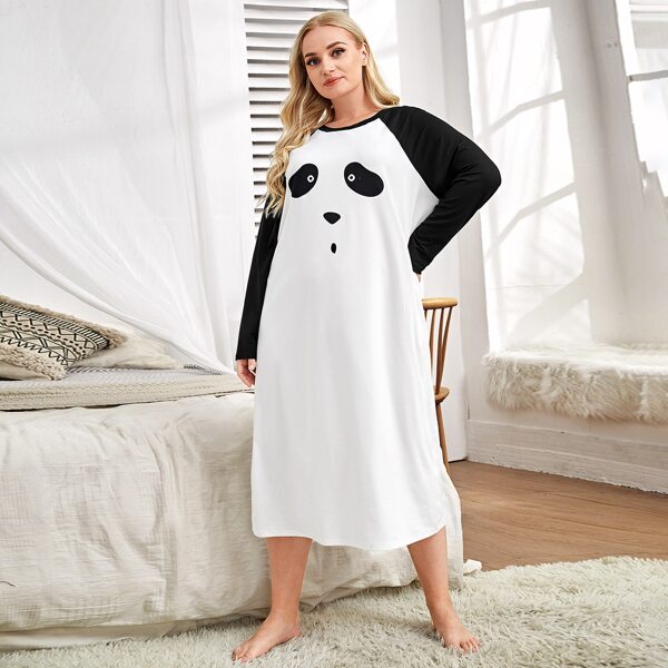 

Plus Raglan Sleeve Cartoon Graphic Night Dress, White