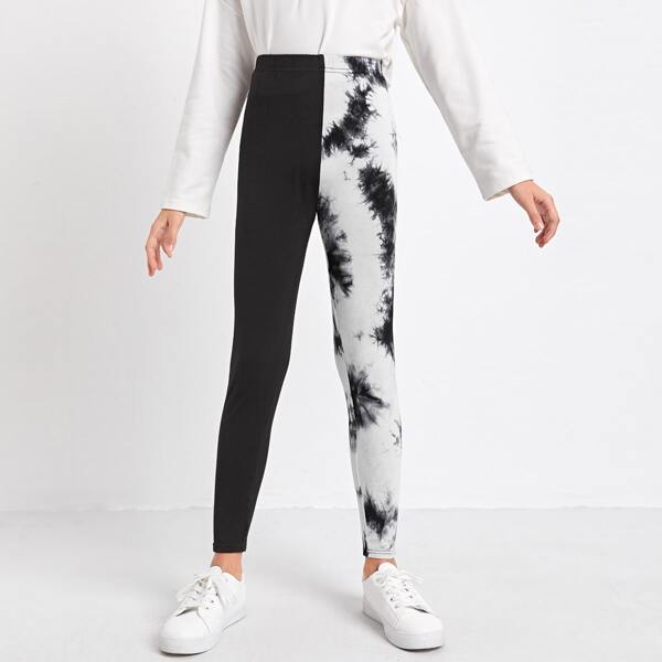 

Girls Tie Dye Leggings, Black and white