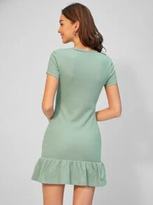 Muchica Single Breasted Ruffle Hem Dress - Mint Green - View 2