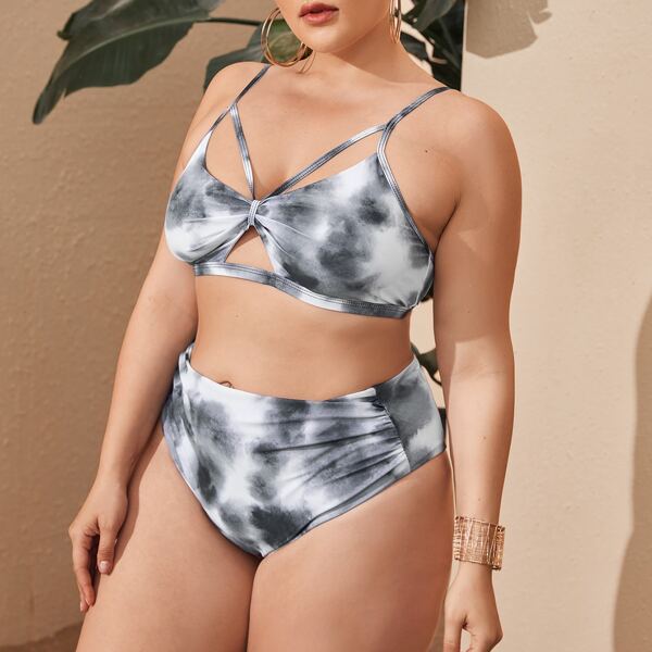 

Plus Tie Dye Harness Bikini Swimsuit, Multicolor
