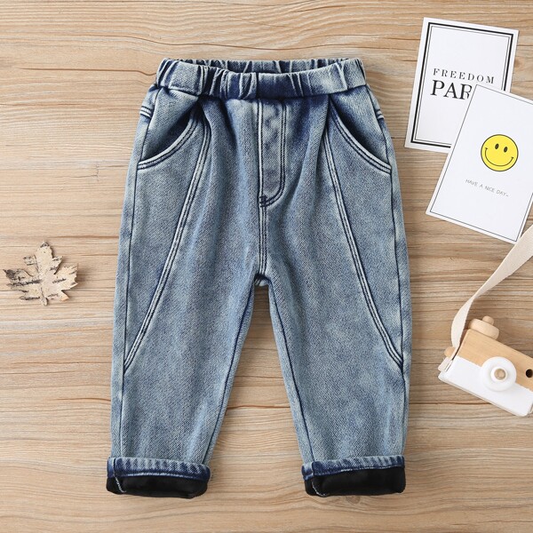 

Toddler Boys Thermal Lined Washed Jeans, Light wash