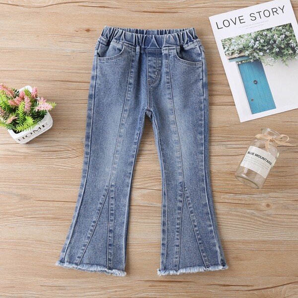 

Toddler Girls Raw Hem Flare Leg Jeans, Light wash