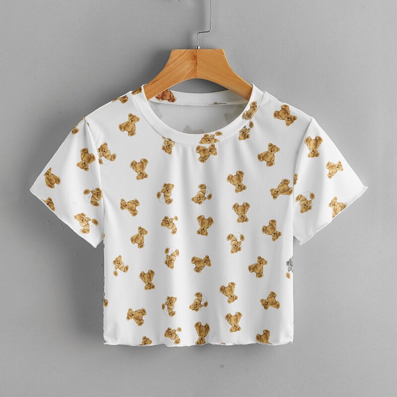 

Bear All Over Print Crop Tee, White
