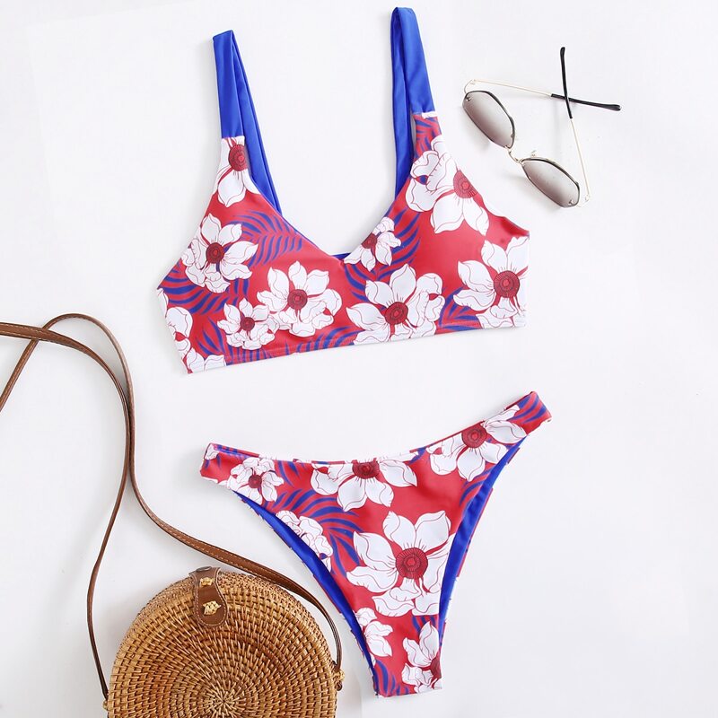 

Flower Graphic Bikini Swimsuit, Multicolor