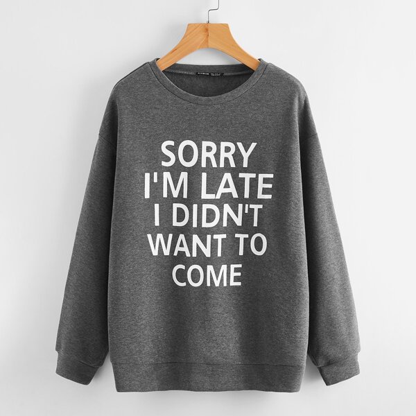 

Slogan Graphic Drop Shoulder Thermal Sweatshirt, Dark grey