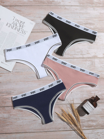 طقم سروال داخلي بشريط بعبارة 4 قطع