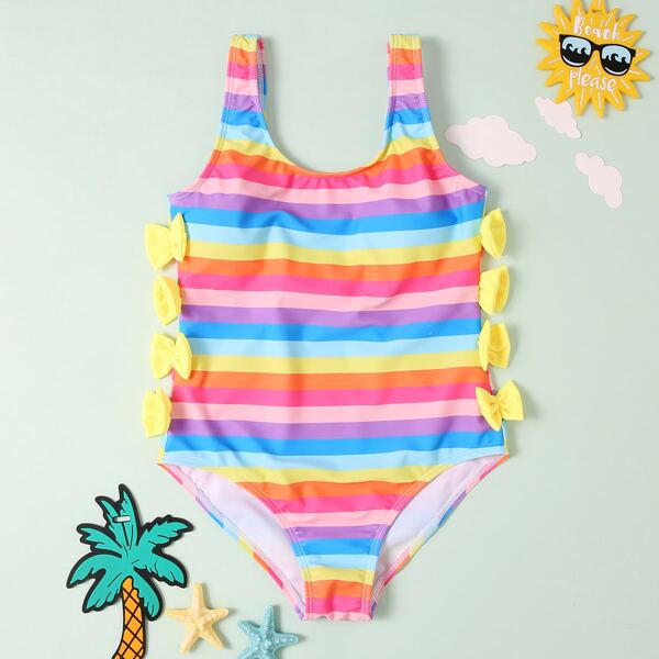

Girls Striped Bow Detail One Piece Swimsuit, Multicolor
