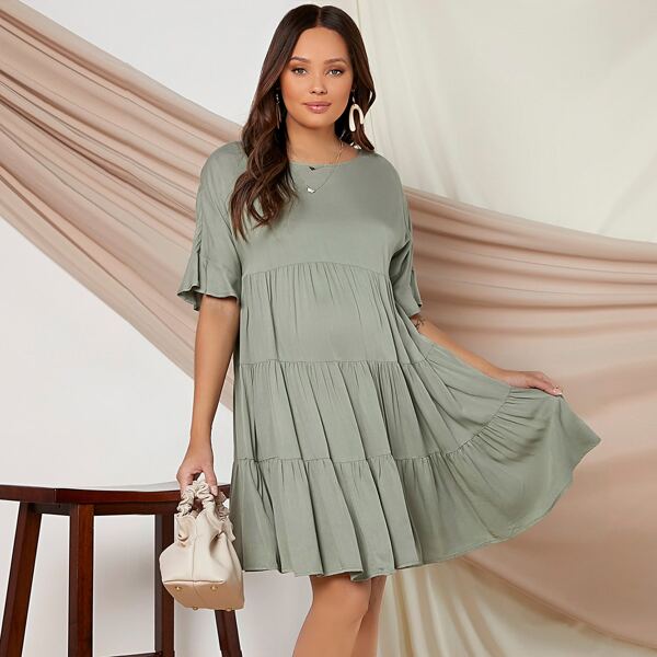 

Maternity Flounce Hem Solid Dress, Mint green