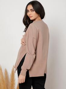 SHEIN Maternidad camiseta bajo con abertura de hombros caídos - Albaricoque - Ver 2