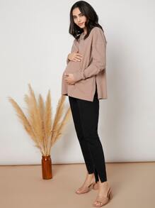 SHEIN Maternidad camiseta bajo con abertura de hombros caídos - Albaricoque - Ver 4