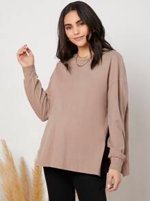SHEIN Maternidad camiseta bajo con abertura de hombros caídos - Albaricoque - Ver 5