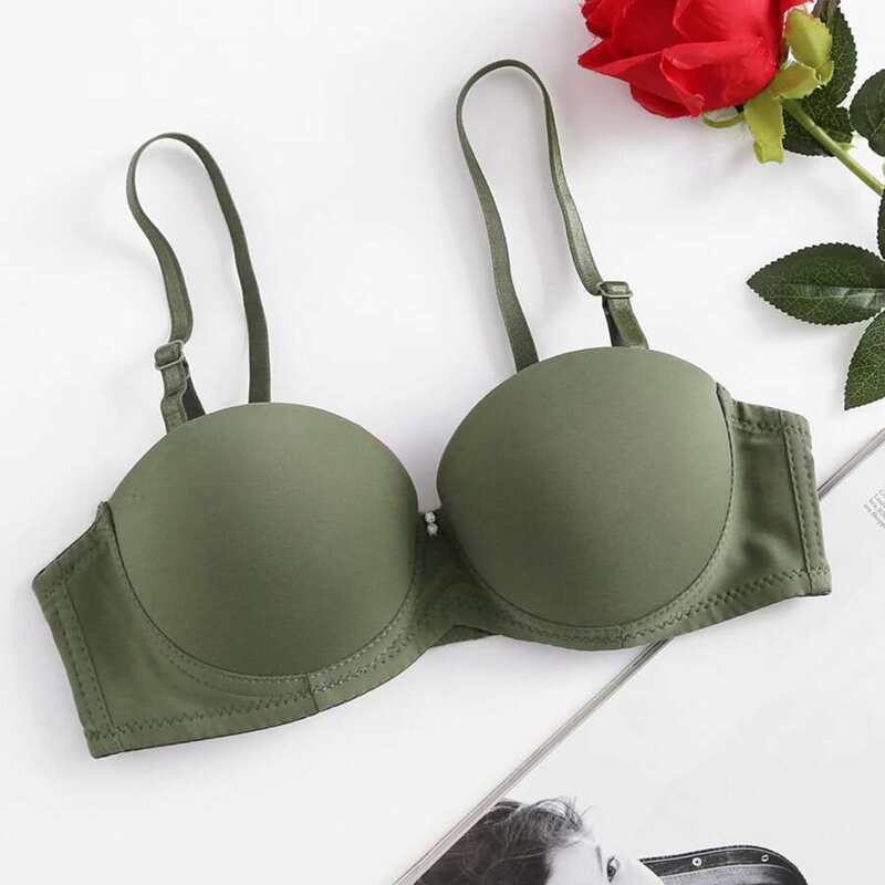 

Solid Push Up Underwire Bra, Army green