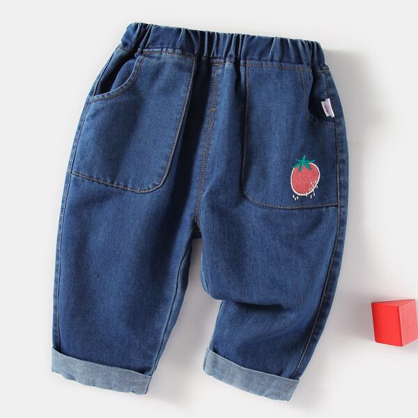 

Baby Girl Fruit Embroidered Slant Pocket Jeans, Medium wash