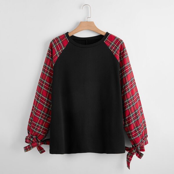 

Plus Contrast Tartan Knotted Tee, Black
