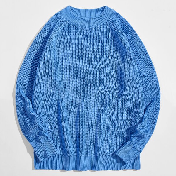 

Men Raglan Sleeve Solid Sweater, Blue bright