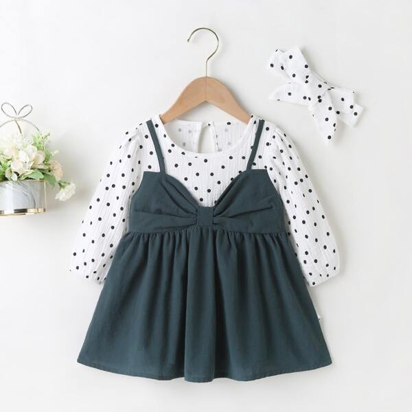

Baby Girl Polka Dot Panel 2 In 1 Dress & Headband, Multicolor