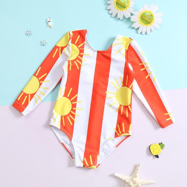 

Baby Girl Sun Print One Piece Swimsuit, Multicolor