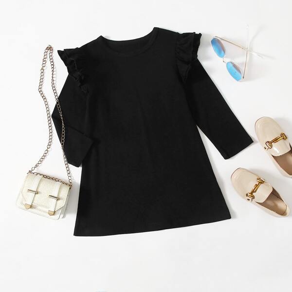 

Toddler Girls Tiered Ruffle Solid Tee Dress, Black