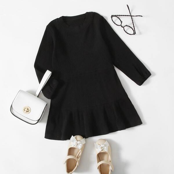 

Toddler Girls Rib-knit Ruffle Hem Dress, Black