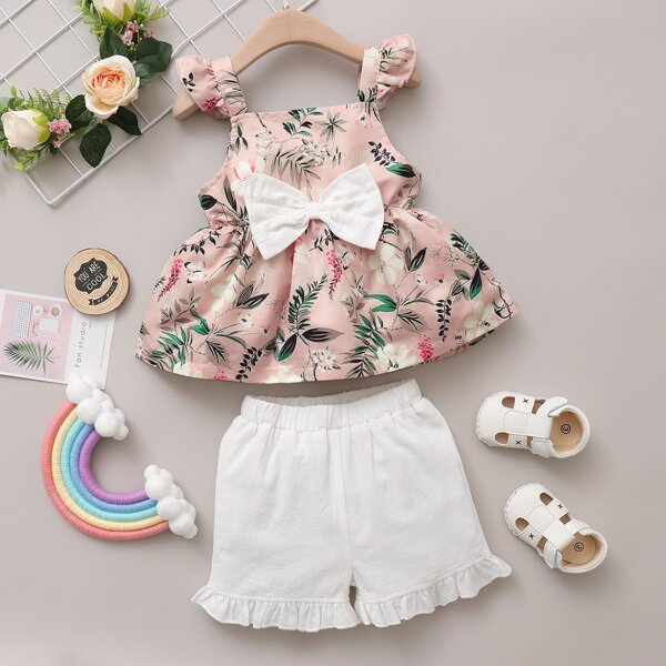 

Toddler Girls Floral Print Bow Front Cami Top & Shorts, Multicolor